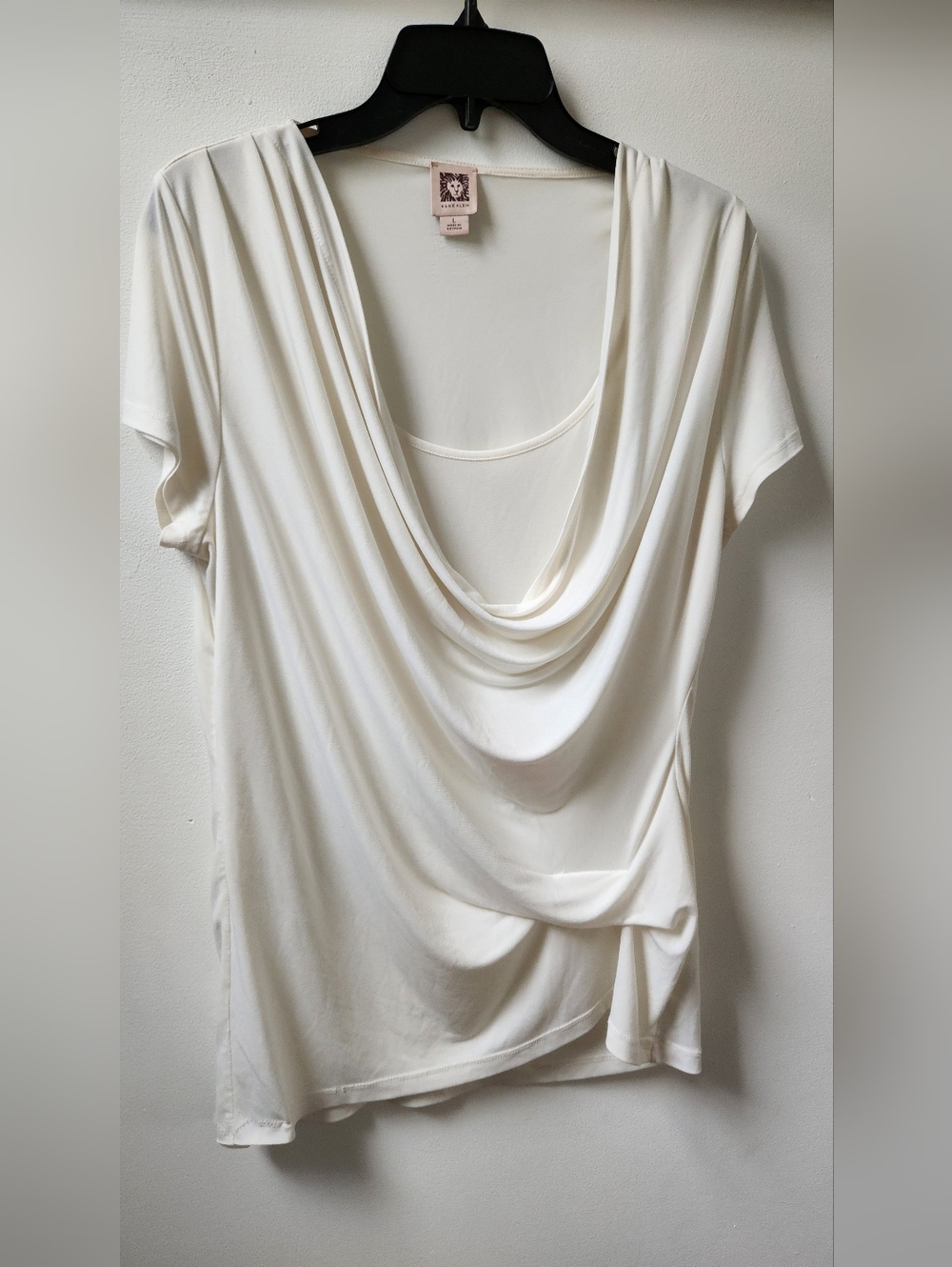 Mystree Ivory Draped Cowl Neck Short Sleeve Top